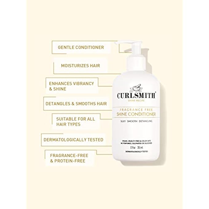 CURLSMITH - SHINE CONDITIONER, GENTLE AND MOISTURISING, SENSITIVE, FRAGRANCE FREE FOR ALL CURL AND HAIR TYPES, VEGAN (2 FL OZ) - Image 3